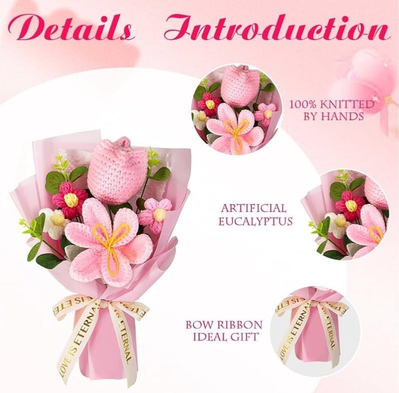 VRB Dec 1pcs Artificial Crochet Flower Bouquet/Artificial Flowers Bunch/Crochet flowers bouquet/Crochet flowers/Flowers Bouquet Gift for Girls Home Decor,gifting,etc. (Design 4) - Image 5