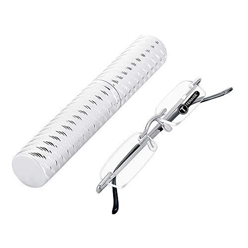 TERAISE Upgrade Lightweight Reading Glasses Frameless Readers clear lens for Men and Women w/Pen Clip Tube Case (1.5X) - Image 1