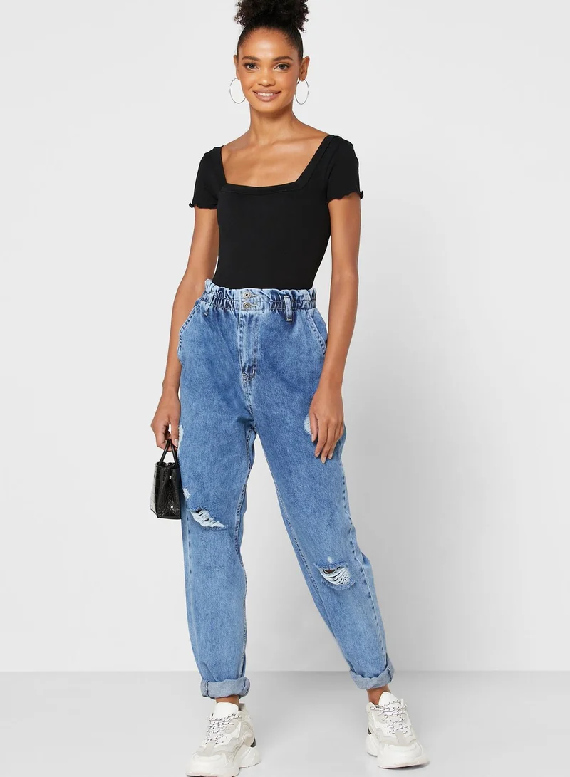 Ginger Elasticated Waist Mom Jeans