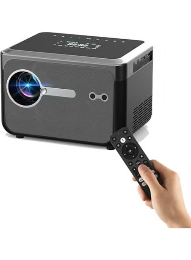 بروجيكتور محمول صغير مع جهاز تحكم عن بعد - جهاز عرض للسينما المنزلية مدمج - يدعم منافذ HDMI وUSB وAV - تصميم عصري - أسود ورمادي