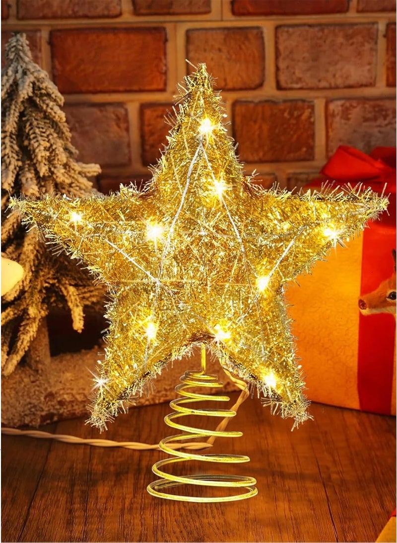 Yoawllty Christmas Tree Decorations, Christmas Tree Star Decorative Lights, Christmas Glitter Gold Hollow Star Tree Topper Decoration (Batteries Not Included) - Image 1
