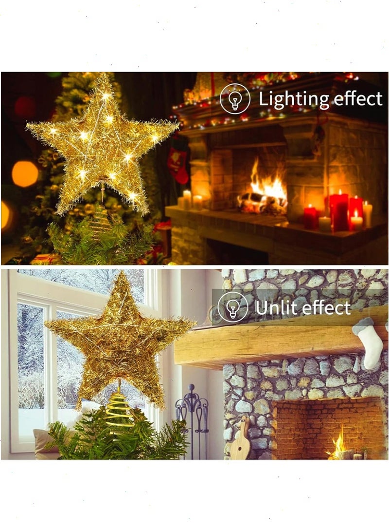 Yoawllty Christmas Tree Decorations, Christmas Tree Star Decorative Lights, Christmas Glitter Gold Hollow Star Tree Topper Decoration (Batteries Not Included) - Image 2