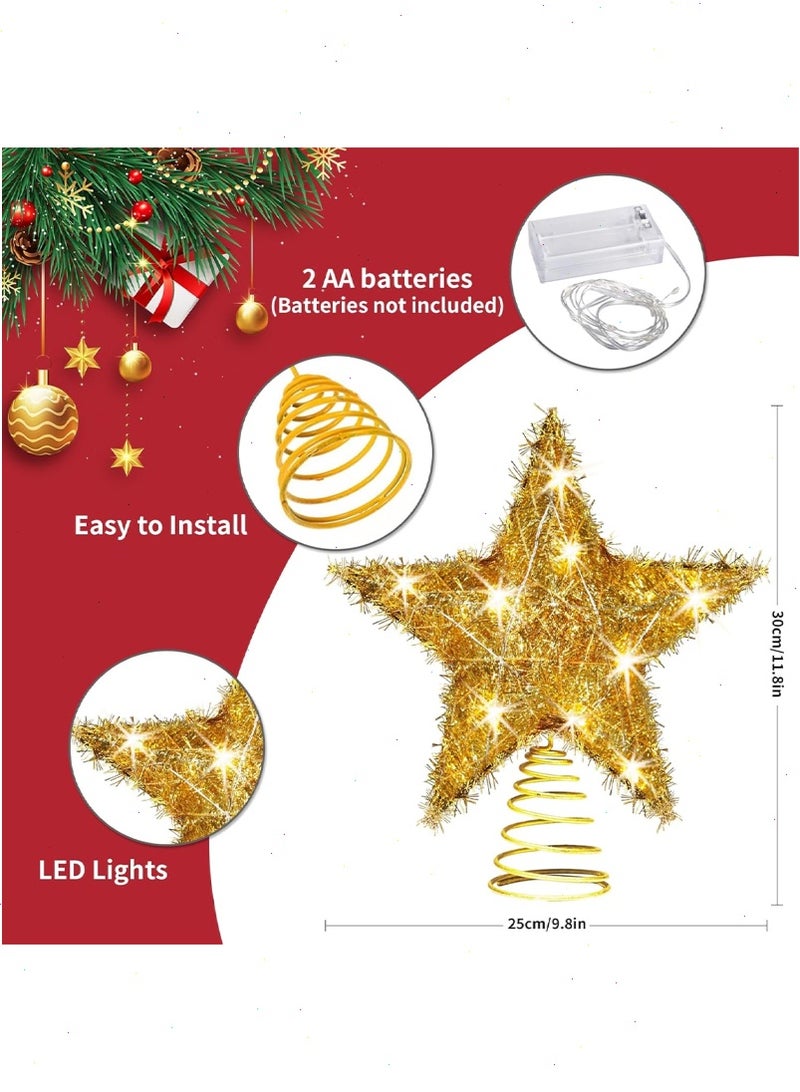 Yoawllty Christmas Tree Decorations, Christmas Tree Star Decorative Lights, Christmas Glitter Gold Hollow Star Tree Topper Decoration (Batteries Not Included) - Image 3