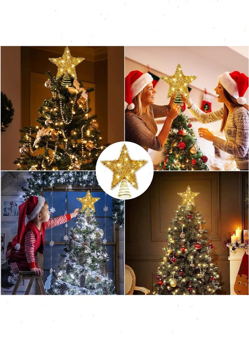 Yoawllty Christmas Tree Decorations, Christmas Tree Star Decorative Lights, Christmas Glitter Gold Hollow Star Tree Topper Decoration (Batteries Not Included) - Image 5