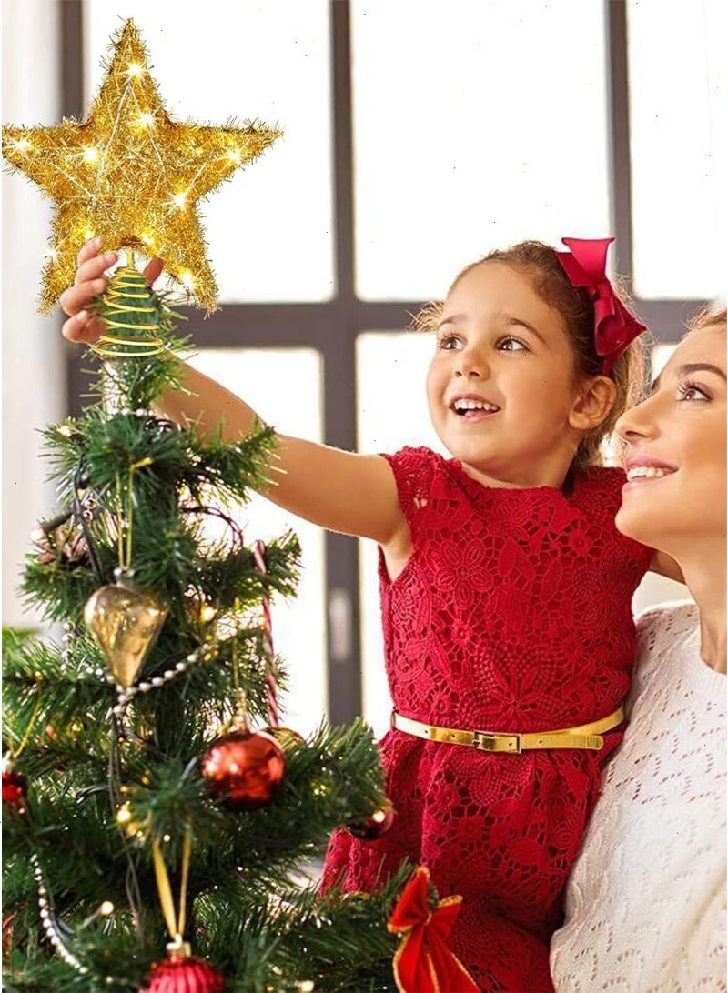 Yoawllty Christmas Tree Decorations, Christmas Tree Star Decorative Lights, Christmas Glitter Gold Hollow Star Tree Topper Decoration (Batteries Not Included) - Image 4