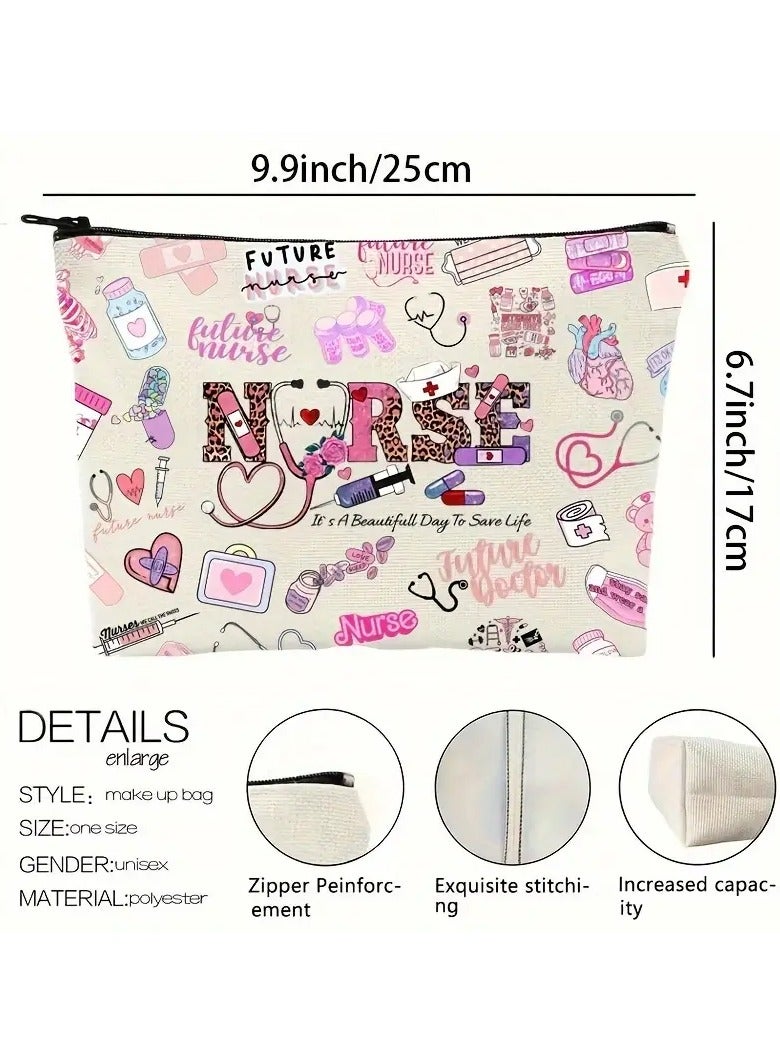 Rozino Cartoon Nurse Pattern Storage Pouch, Lightweight Versatile Carry On Bag, Gift Bag For International Nurses Day, Nurse Gift, Nurse Graduation Gift, Gifts For Women, Holiday Gifts - Image 3