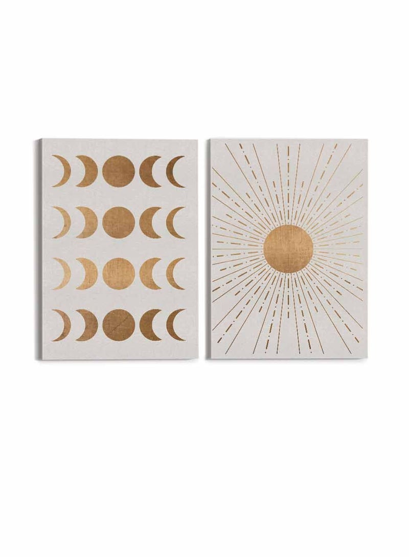 لوحة طقم من لوحتين كانفاس على إطار خشبي، تصميم فن تجريدي للقمر وآشعة الشمس، للمنزل، غرفة المعيشة، المكتب، الديكور - Image 4