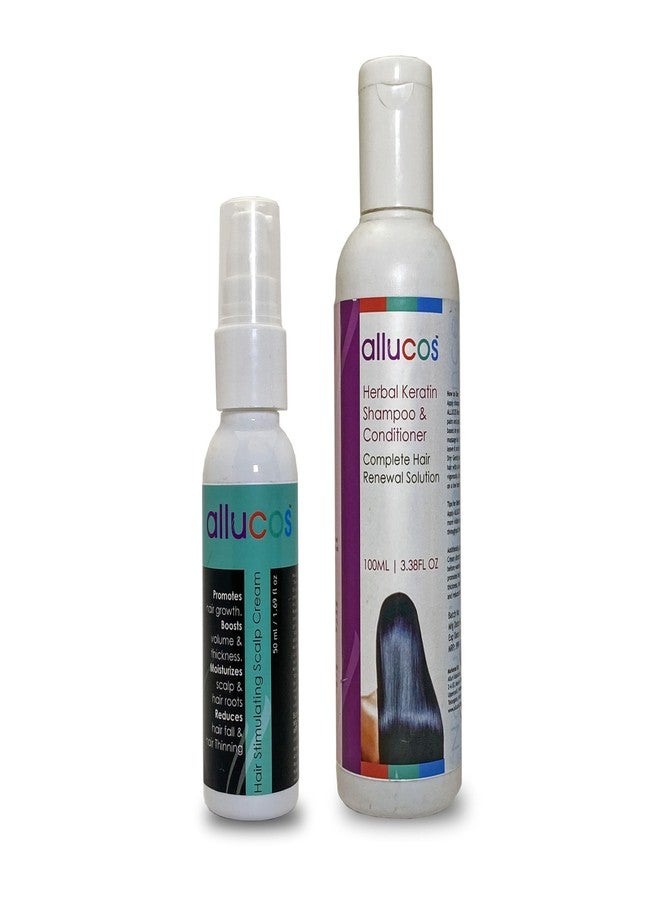 ALLUCOS Dual-Action Hair Care & Growth Kit - Scalp Stimulating Cream (50ml) + Herbal Keratin Shampoo & Conditioner (100ml) | Anti-Hair Fall, Anti-Dandruff, Hair Thickening & Healthy Scalp | 2 Units Pack - Image 1
