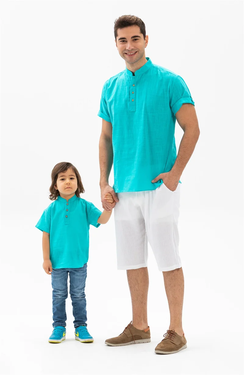 اليش شيل بيزي Kısa Kol Şile Bezi Bodrum Erkek T-shirt Turkuaz 3054