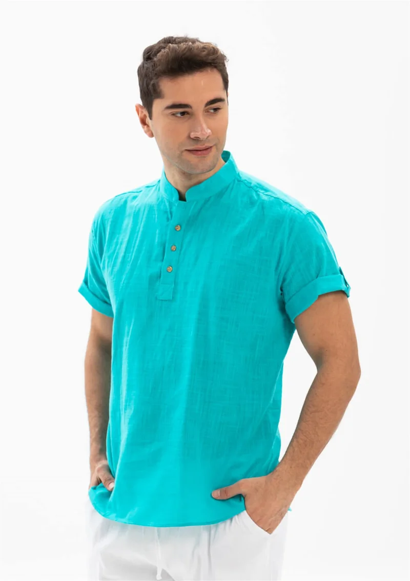 اليش شيل بيزي Kısa Kol Şile Bezi Bodrum Erkek T-shirt Turkuaz 3054