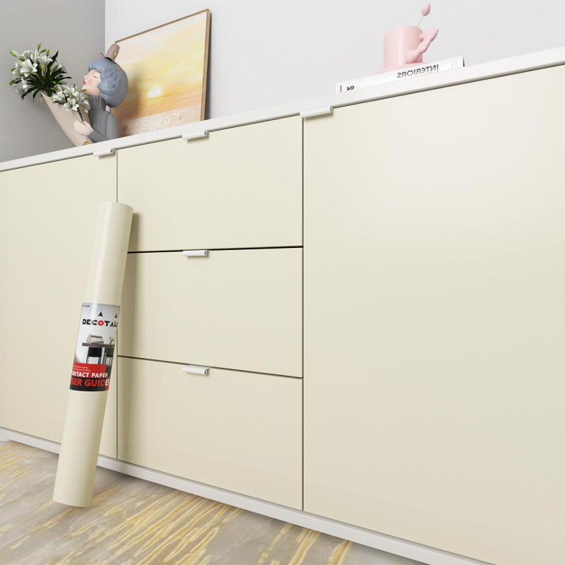 Decotalk Solid Beige Contact Paper Peel and Stick Beige Contact Paper for Cabinets and Drawers Solid Color Wallpaper Removable 177x120 Inch Pure Color Wallpaper for Bedroom Cream Wall Cover Vinyl