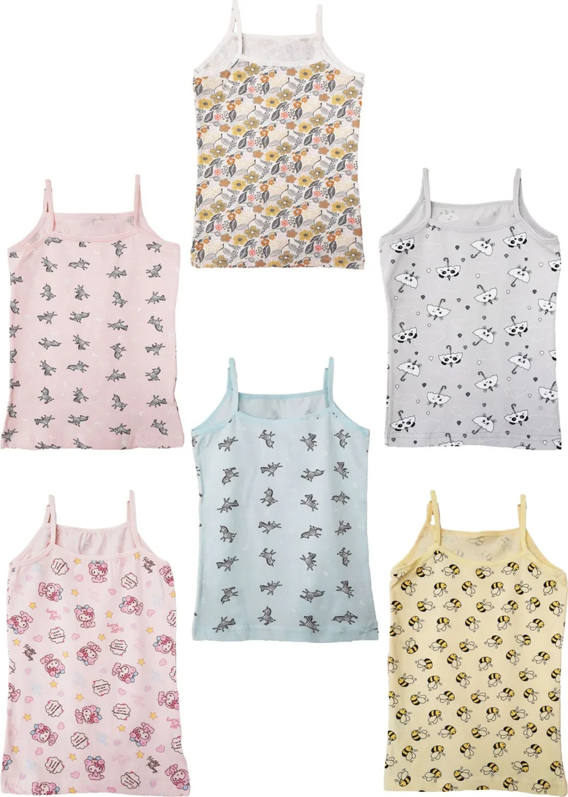 Hepsine Rakip Rival to All 6-Piece Girl's Rope Strap Patterned Undershirt Cotton Undershirt