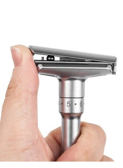 EELHOE Adjustable Sharpness Double Edge Safety Razor Set Silver with 5 Blades  - Image 2
