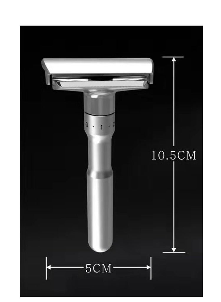 EELHOE - Adjustable Sharpness Double Edge Safety Razor Set Silver with 5 Blades - Image 1