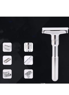 EELHOE Adjustable Sharpness Double Edge Safety Razor Set Silver with 5 Blades  - Image 4