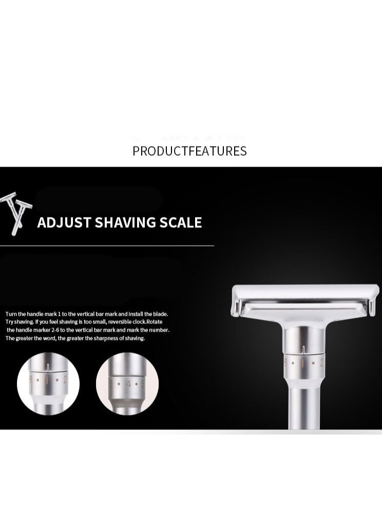 EELHOE - Adjustable Sharpness Double Edge Safety Razor Set Silver with 5 Blades - Image 1