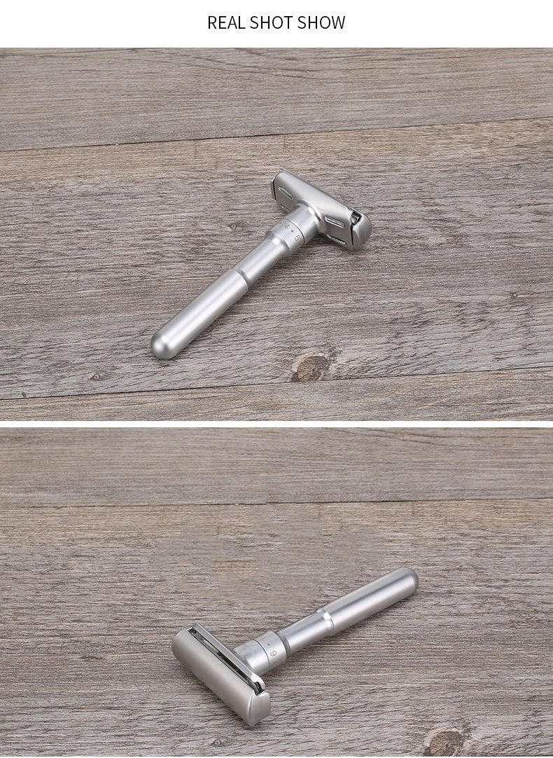 EELHOE - Adjustable Sharpness Double Edge Safety Razor Set Silver with 5 Blades - Image 1
