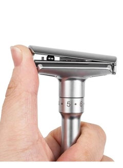 EELHOE Adjustable Sharpness Double Edge Safety Razor Set Silver with 5 Blades  - Image 2
