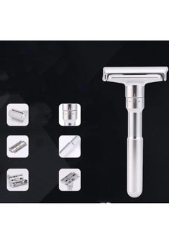 EELHOE Adjustable Sharpness Double Edge Safety Razor Set Silver with 5 Blades  - Image 4
