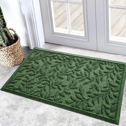 Bulijojo Sturdy Front Entrance Doormats,Durable Heavy Duty Welcome Mat,Thick Absorbent Natural Rubber Non Slip Mat,Easy Clean Entryway Mat 17x30 Inch Leaves Green - Image 1