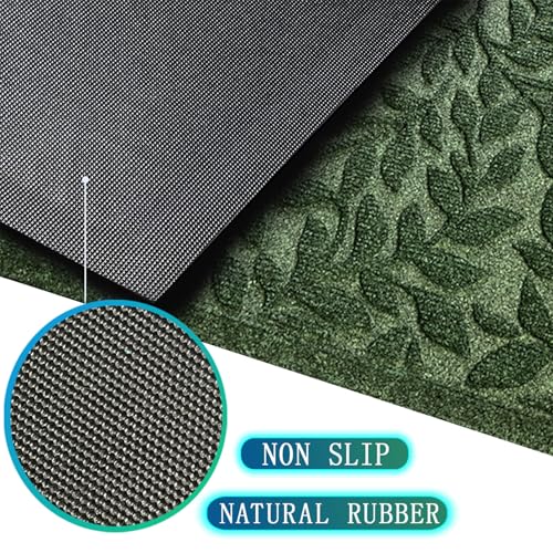 Bulijojo Sturdy Front Entrance Doormats,Durable Heavy Duty Welcome Mat,Thick Absorbent Natural Rubber Non Slip Mat,Easy Clean Entryway Mat 17x30 Inch Leaves Green - Image 2