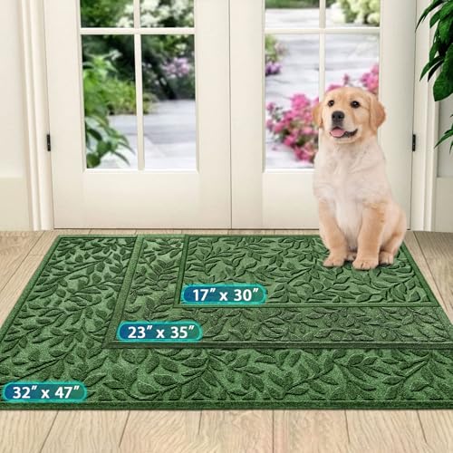 Bulijojo Sturdy Front Entrance Doormats,Durable Heavy Duty Welcome Mat,Thick Absorbent Natural Rubber Non Slip Mat,Easy Clean Entryway Mat 17x30 Inch Leaves Green - Image 3