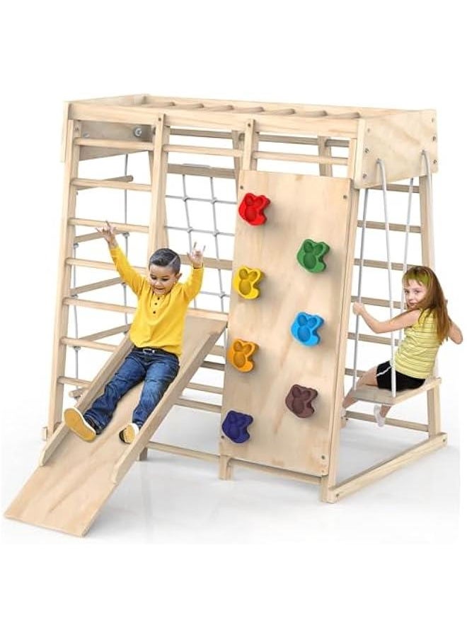 Beauenty Climbing Toys,Indoor Jungle Gym, Indoor Playground Climbing Toys for Kids 3+, Climber Playset with Slide, Climbing Rock/Net, Monkey Bars, Drawing Board and Swing  - Image 1