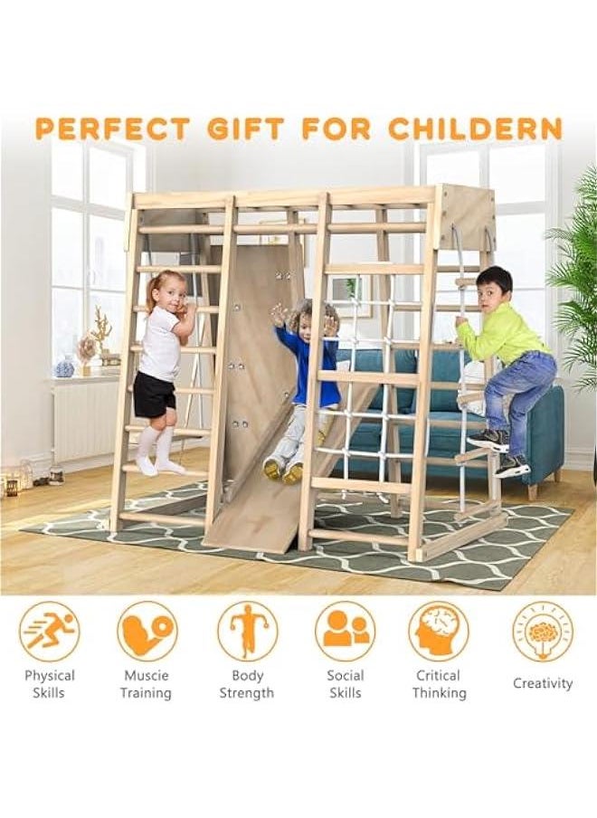 Beauenty Climbing Toys,Indoor Jungle Gym, Indoor Playground Climbing Toys for Kids 3+, Climber Playset with Slide, Climbing Rock/Net, Monkey Bars, Drawing Board and Swing  - Image 2