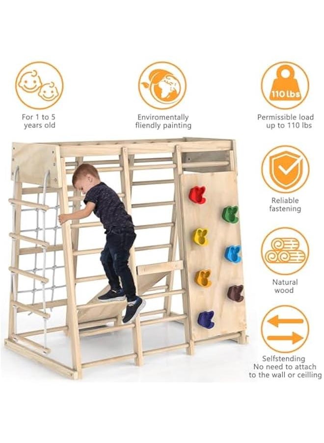 Beauenty Climbing Toys,Indoor Jungle Gym, Indoor Playground Climbing Toys for Kids 3+, Climber Playset with Slide, Climbing Rock/Net, Monkey Bars, Drawing Board and Swing  - Image 5