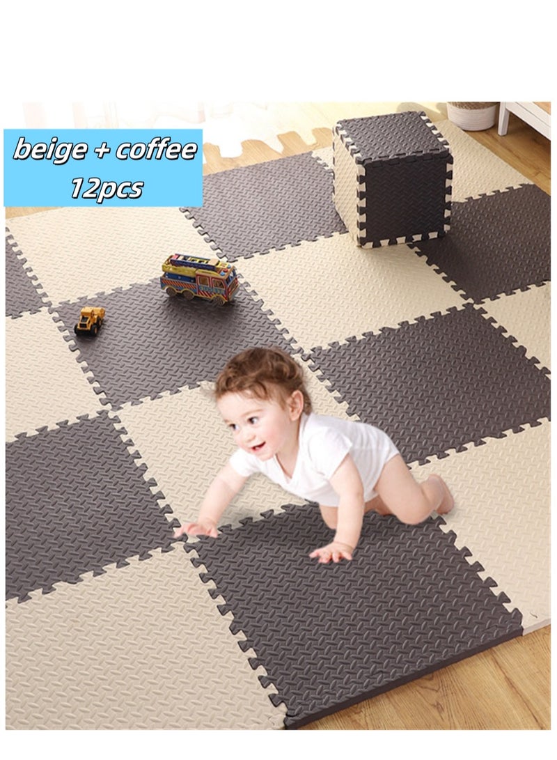 12 Pack Puzzle Floor Mats, 60 x 60cm EVA Foam Floor Playmats with 2.5cm Thichness, Kids Gaming Protective Flooring Exercise Mat, for Home Sports, Workout Equipment, Yoga Exercise, Baby Gyms and Child's Playing (12pcs, 6 Beige + 6 Coffee) - Image 1
