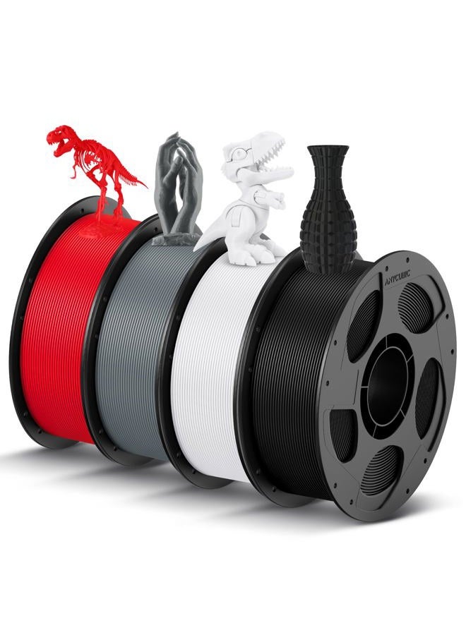 Anycubic PLA Filament 1.75mm Bundle, RFID 3D Printing PLA Filament 1.75mm, Dimensional Accuracy +/- 0.03mm, 1kg Spool(2.2lbs), 4kg Black + White + Grey + Red - Image 1