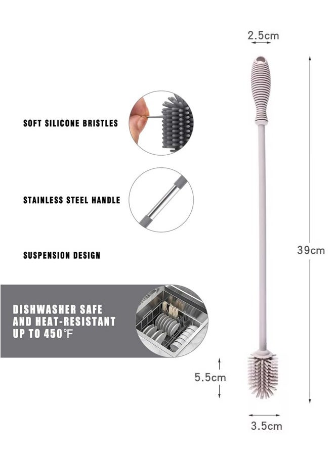 Generic Long Baby Feeding Bottle Cleaning Brush Long Handle Bottle Cleaning Brush for Glass & Bottle Food Grade Silicone Cleaning Brush Clean Bottle for Safe Feed (Khaki)  - Image 5
