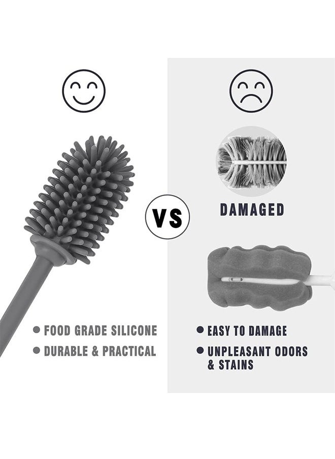 Generic Long Baby Feeding Bottle Cleaning Brush Long Handle Bottle Cleaning Brush for Glass & Bottle Food Grade Silicone Cleaning Brush Clean Bottle for Safe Feed (Khaki)  - Image 4