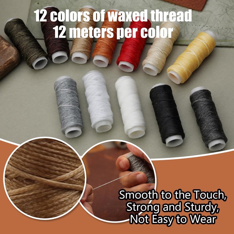 SUVSOON Leather Sewing Kit, Upholstery Repair Kit with Heavy Duty Waxed Thread Sewing Needles Awls Thimble for Shoes Sofa Carpet Repair and Sewing Leather Working Tools and Supplies - Image 3