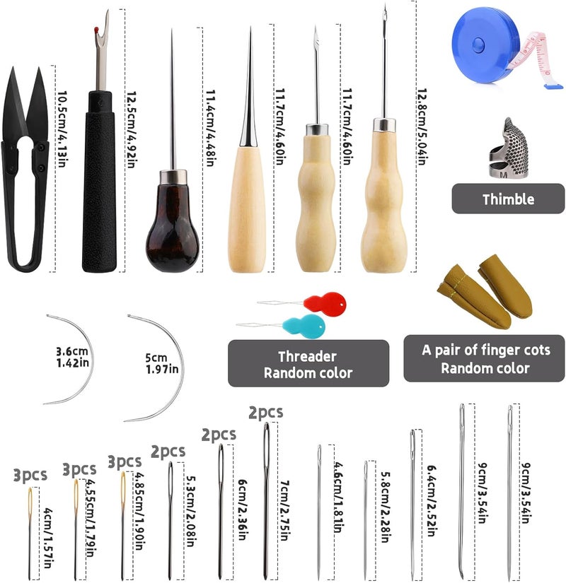 SUVSOON Leather Sewing Kit, Upholstery Repair Kit with Heavy Duty Waxed Thread Sewing Needles Awls Thimble for Shoes Sofa Carpet Repair and Sewing Leather Working Tools and Supplies - Image 2