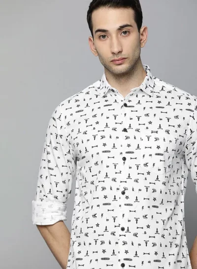 شركة المرآب الهندية Men Slim Fit Conversational Printed Full Sleeves Cutaway Collar Casual Shirt