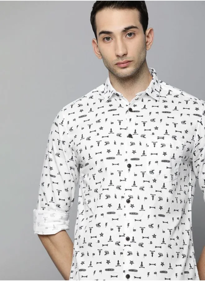شركة المرآب الهندية Men Slim Fit Conversational Printed Full Sleeves Cutaway Collar Casual Shirt