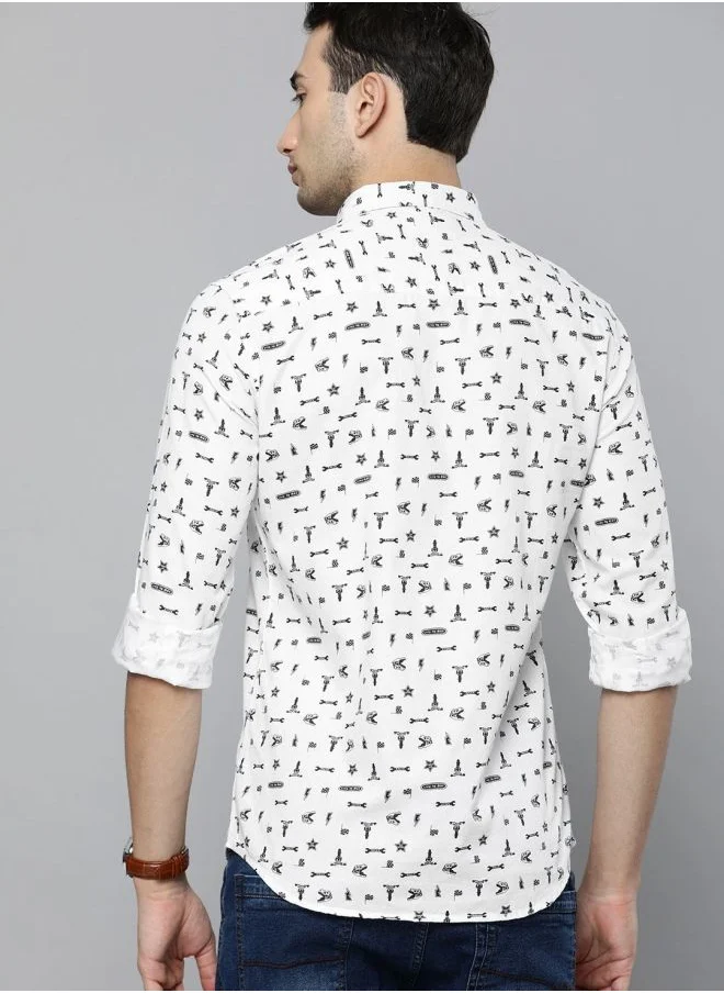 شركة المرآب الهندية Men Slim Fit Conversational Printed Full Sleeves Cutaway Collar Casual Shirt