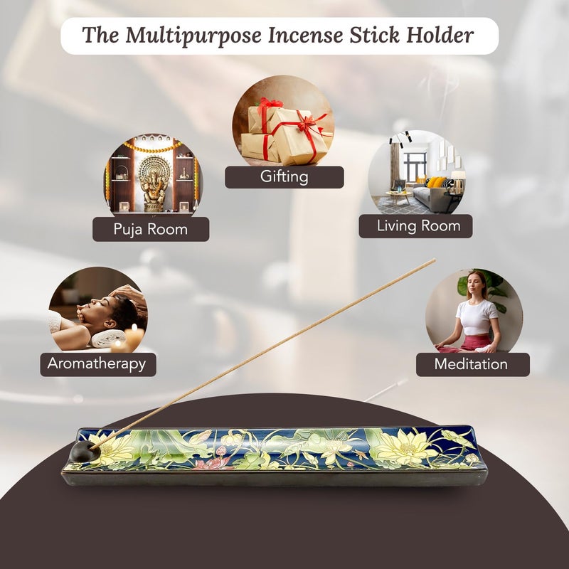 Ekhasa Ceramic Agarbatti Stand with Ash Catcher Incense Stick Holder Agarbati Stand Oothupathi Agarbati Agarbathi Udbatti Dhoop Agarbattee Agarbakthi Pathi Stand for Pooja with Ash Collector - Image 4
