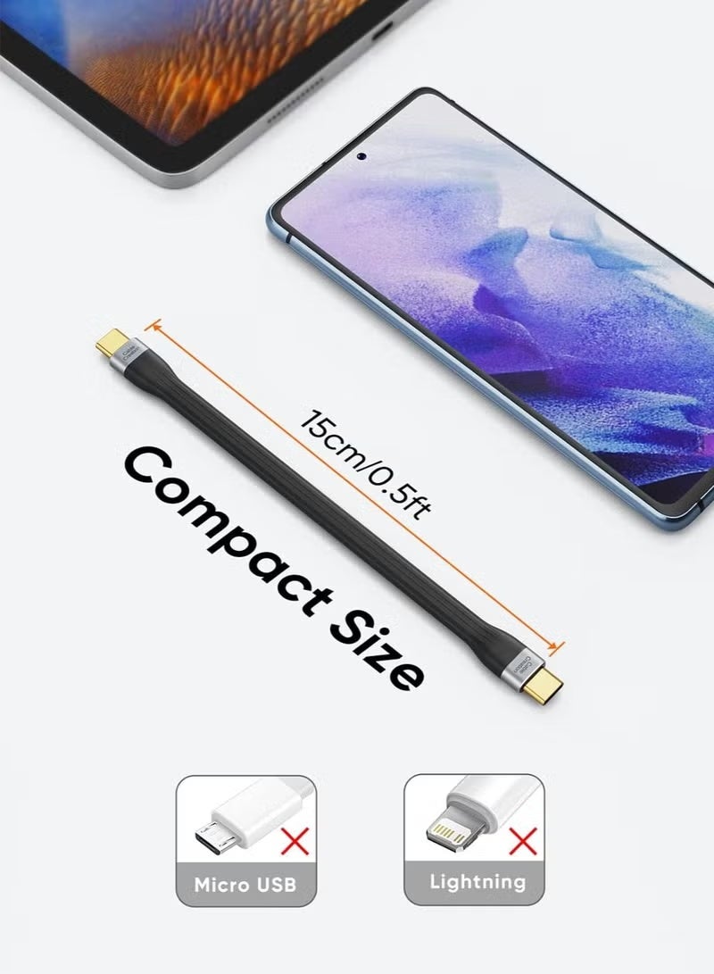 كابل كرييشن كابل بيانات USB C قصير بطول 15 سم، كابل شحن سريع من USBC إلى USBC PD، كابل شحن USB من النوع C لبنك الطاقة 60 وات، متوافق مع أجهزة MacBook Pro Air وiPad Pro وChromebook Pixel وGalaxy S22، أسود - Image 5