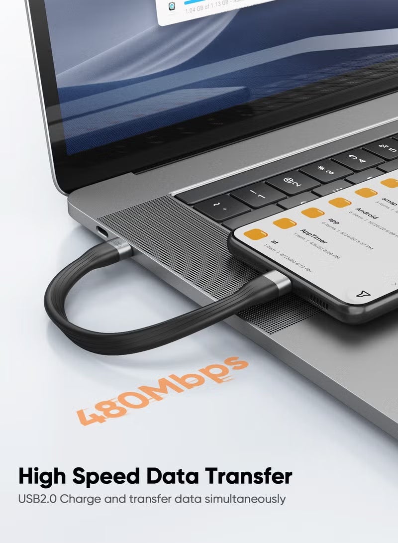 كابل كرييشن كابل بيانات USB C قصير بطول 15 سم، كابل شحن سريع من USBC إلى USBC PD، كابل شحن USB من النوع C لبنك الطاقة 60 وات، متوافق مع أجهزة MacBook Pro Air وiPad Pro وChromebook Pixel وGalaxy S22، أسود - Image 2