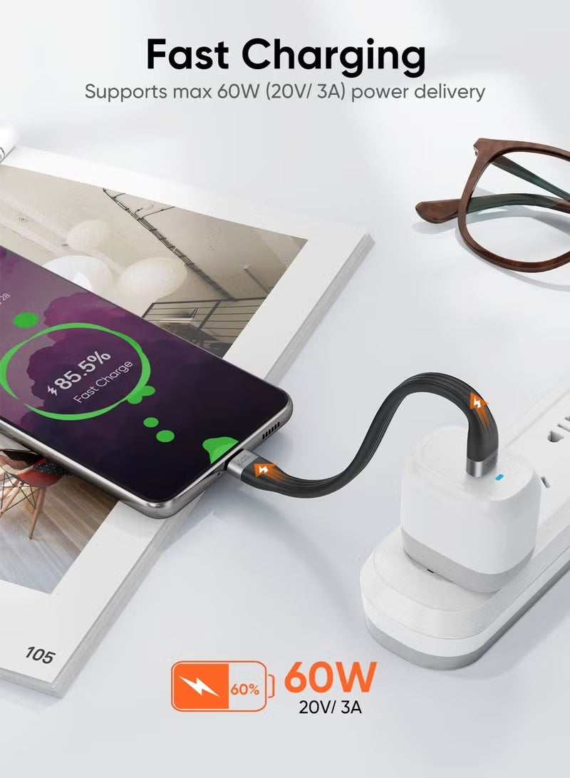 كابل كرييشن كابل بيانات USB C قصير بطول 15 سم، كابل شحن سريع من USBC إلى USBC PD، كابل شحن USB من النوع C لبنك الطاقة 60 وات، متوافق مع أجهزة MacBook Pro Air وiPad Pro وChromebook Pixel وGalaxy S22، أسود - Image 3