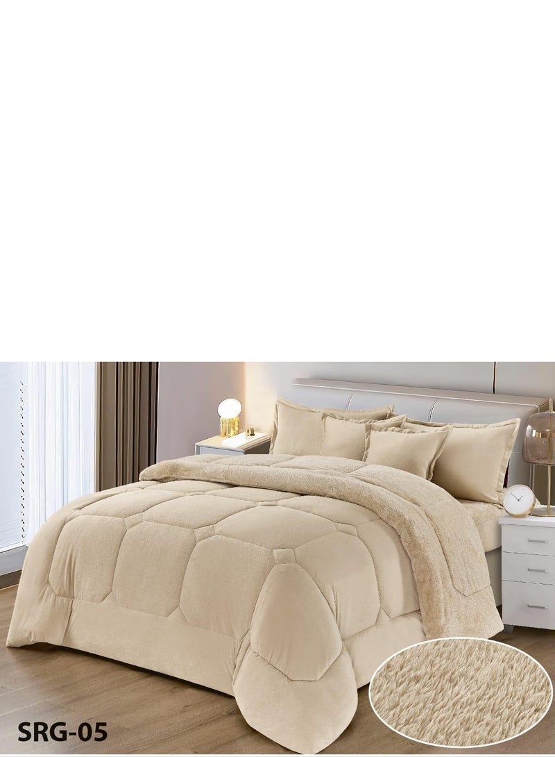 مينج لي مفرش نفرين نظام وجهين وجه مخمل ووجه فرو ناعم نظام 6قطع حشوه وسط عملي /King size230*250cm