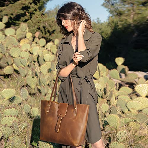 S-ZONE Genuine Leather Tote Bag for Women with Purse Organizer Large Shoulder Handbags Work - Image 2