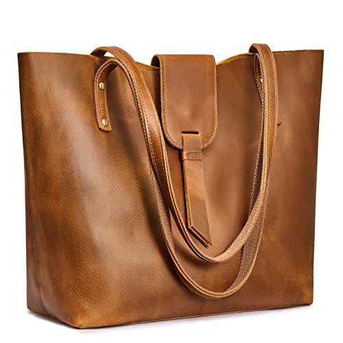 S-ZONE Genuine Leather Tote Bag for Women with Purse Organizer Large Shoulder Handbags Work - Image 1