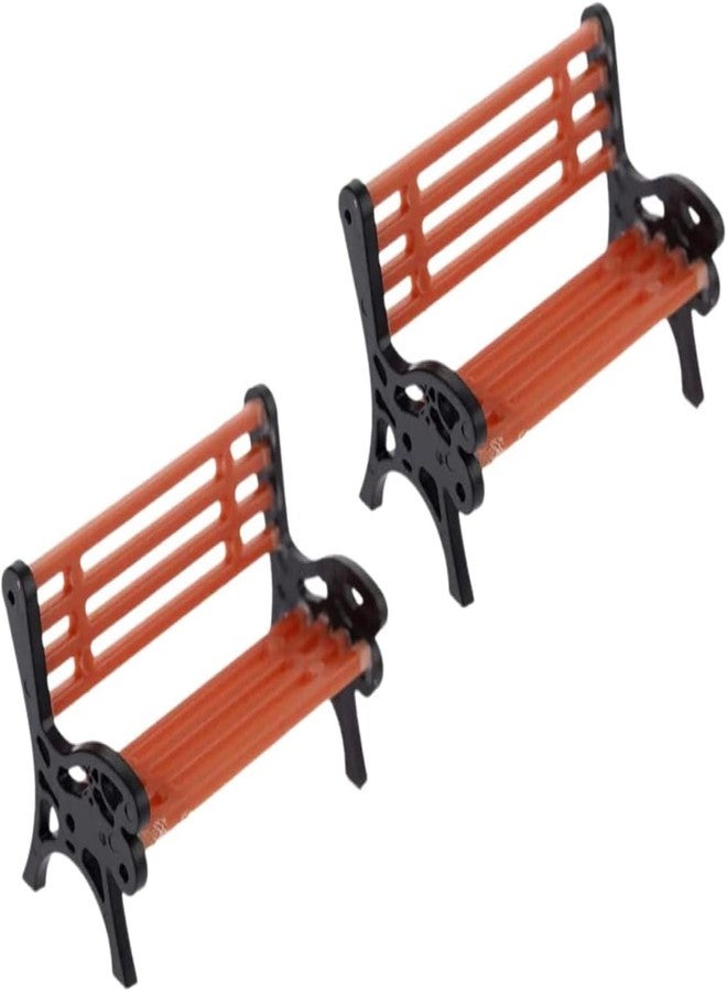 Haohaiblooms 2 Pack Brown Miniature Park Bench Set - Street Seats and Garden Ornaments for Dollhouse and Fairy Garden Decor - 1.1Inch Mini Bench Chairs for Train Platform, Playhouse, and Micro Landscape Decoration - Image 1