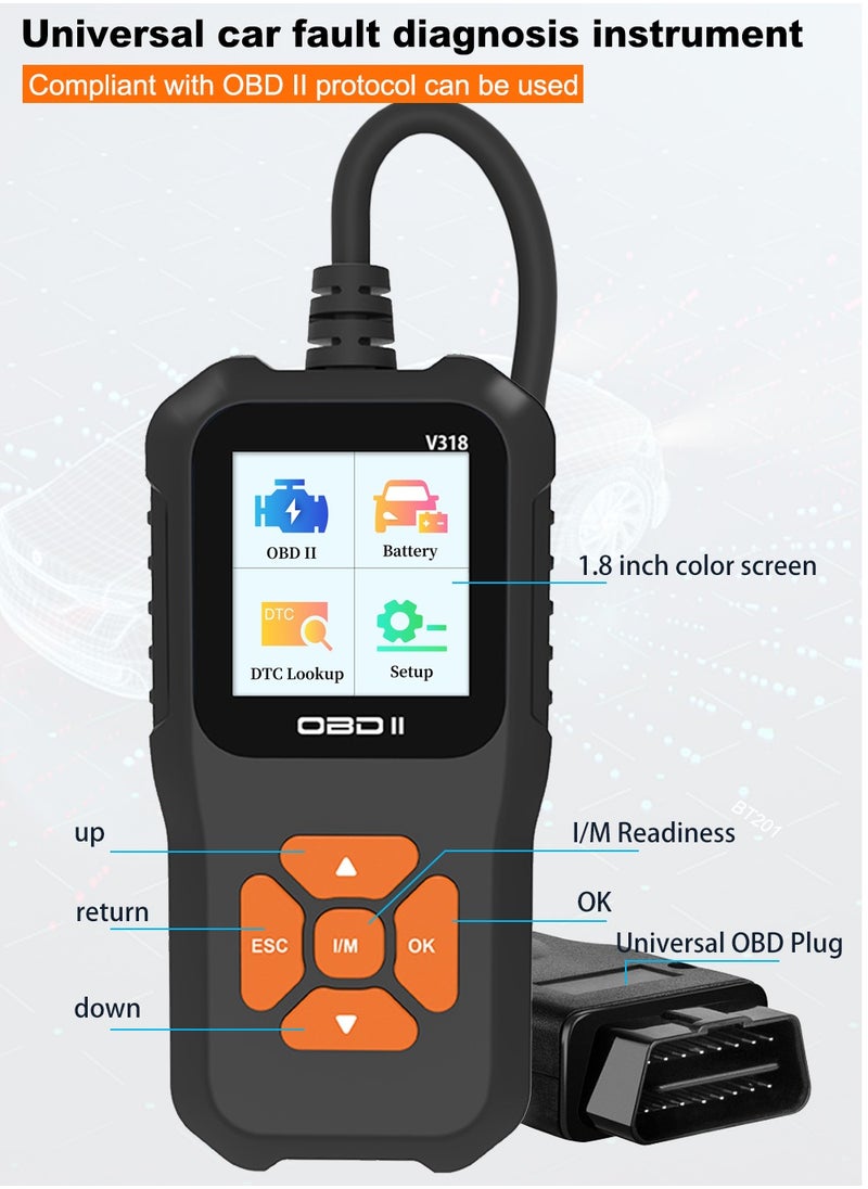 Generic - OBDII Scanner Diagnostic Tool, Vehicle Check Engine Code Readers with Reset and I/M Readiness for All Vehicles - Image 1
