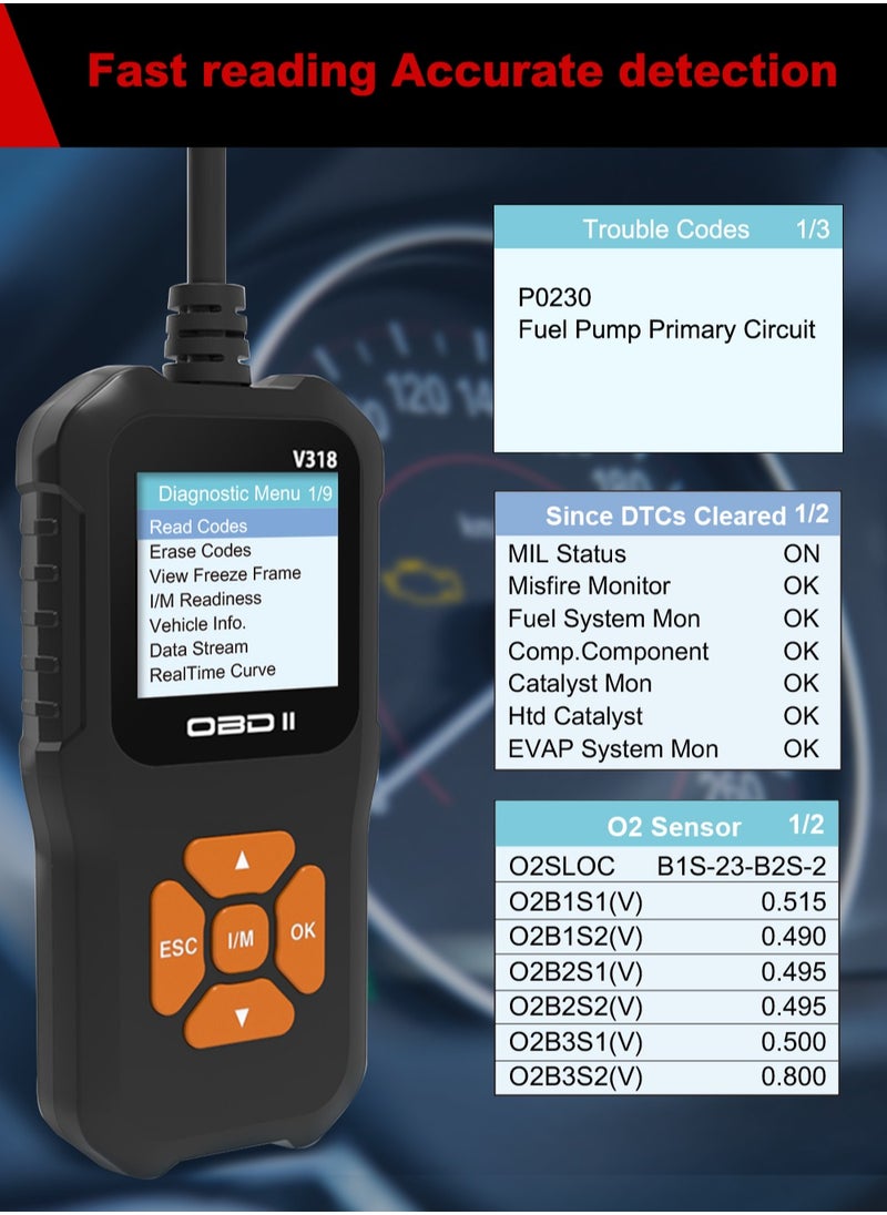 Generic - OBDII Scanner Diagnostic Tool, Vehicle Check Engine Code Readers with Reset and I/M Readiness for All Vehicles - Image 1