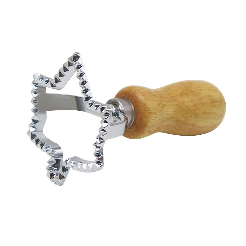 Zinc Alloy Biscuit Mold Snack Cake Dumpling Skin Edge Flower Embossed Biscuit Mold Wooden Handle Stainless Steel Pancake Cutter Wheel - Image 1