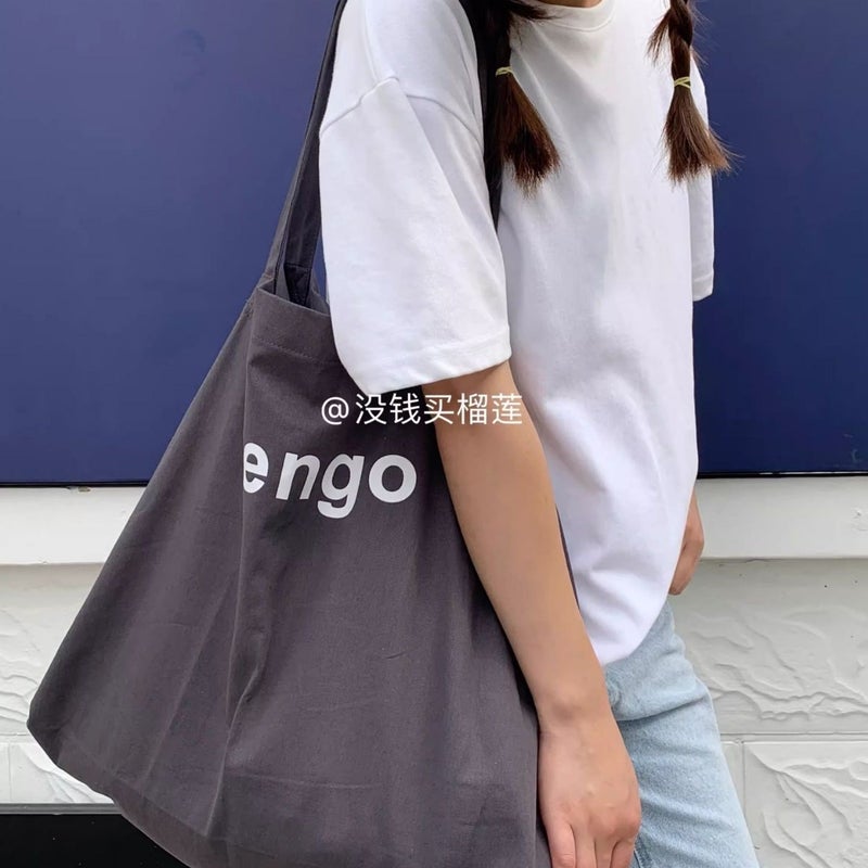 Women's Canvas Shoulder Tote Bag with Letter Print - Image 4